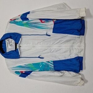 Vintage Casual Isle White Blue Gorpcore Windbreaker Track Suit Jacket Size SP